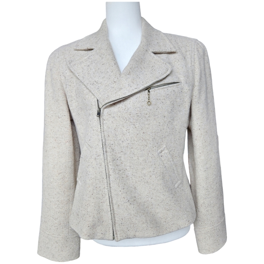 Sevil asymmetrical woolen oatmeal bomber jacket blazer fully lined size 10